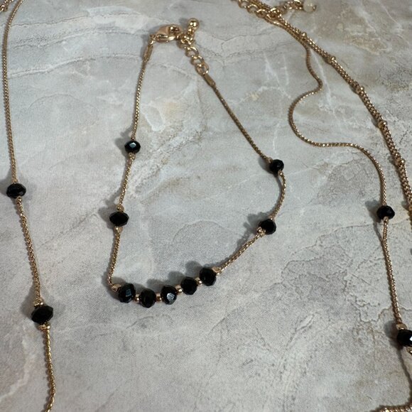 Layered Gold & Black Beaded Necklace Set With matching Bracelet Signed NRQ - Picture 5 of 8
